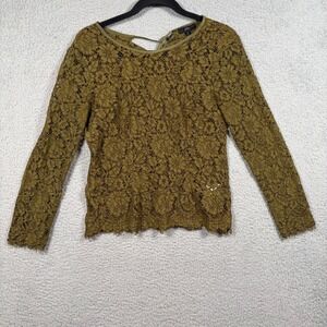 J Crew Lace Long Sleeve Top Blouse Olive Green Romantic Fairy Women's Size 4
